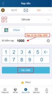 Nhập số điểm nạp (1 điểm = 1000 đồng). Chọn ngân hàng rồi nhấn Next